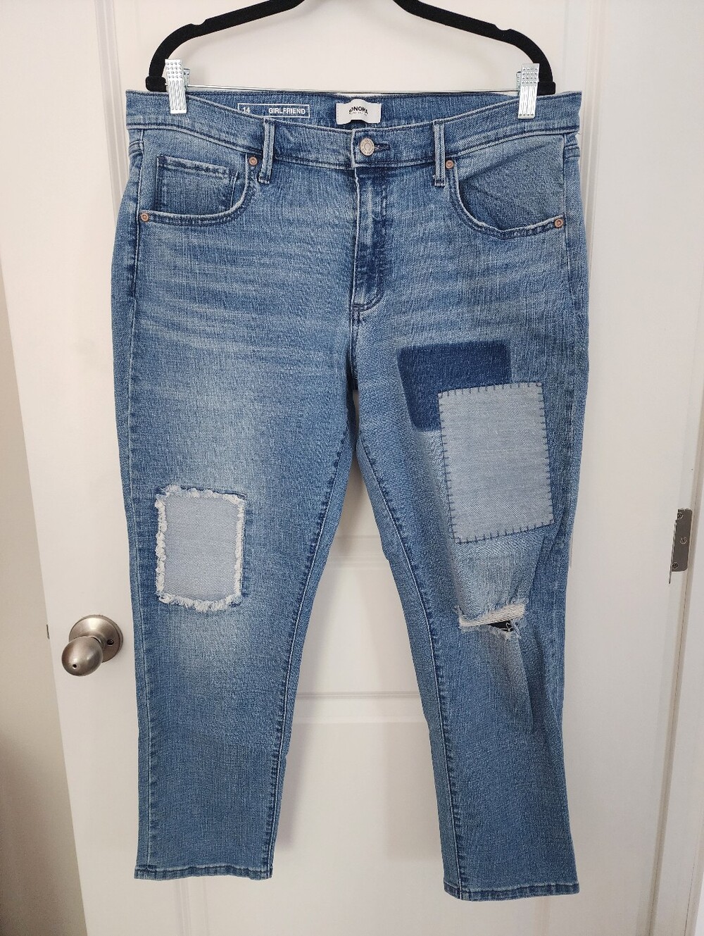 Sonoma Light Blue Patchwork Ankle Jeans Girlfriend Fit Size 14.